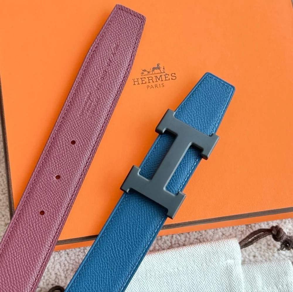 Men's Hermes Blue/red Reversible Leather Belt - Picture 3 of 9